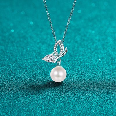 Natural Pearl Pendant Moissanite 925 Sterling Silver Necklace - EMMY