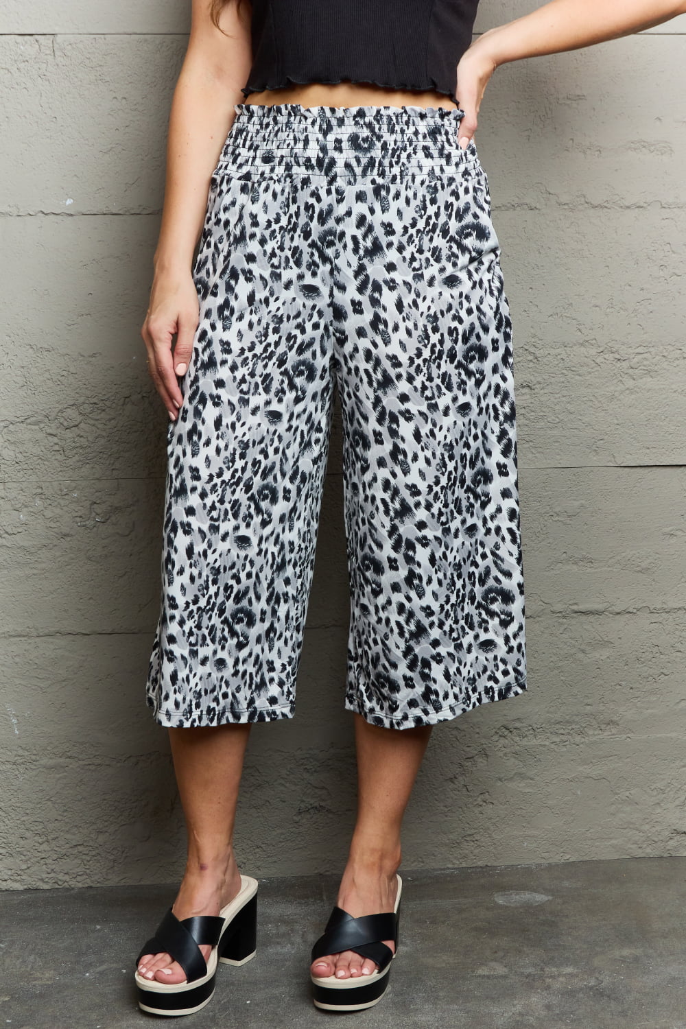 Ninexis Leopard High Waist Flowy Wide Leg Pants with Pockets - EMMY