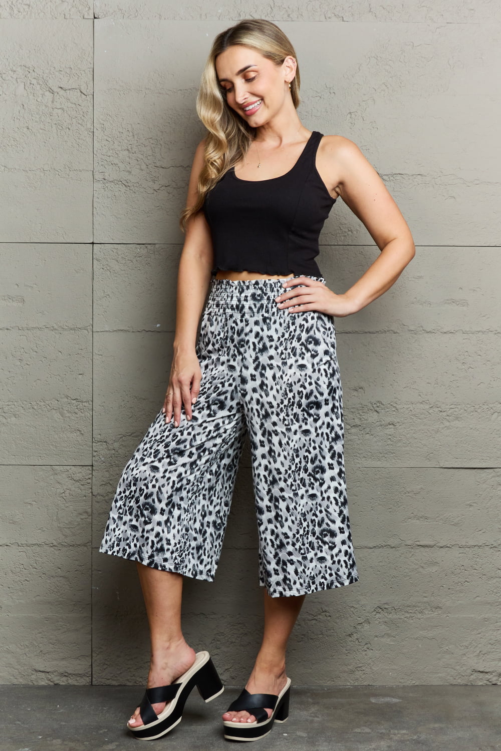 Ninexis Leopard High Waist Flowy Wide Leg Pants with Pockets - EMMY