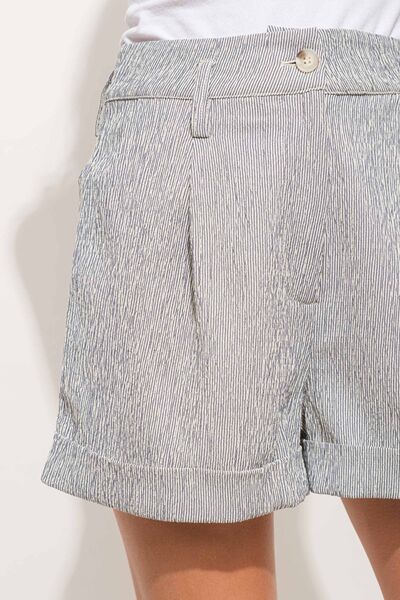 Pin Striped High Waist Rolled Shorts - EMMY