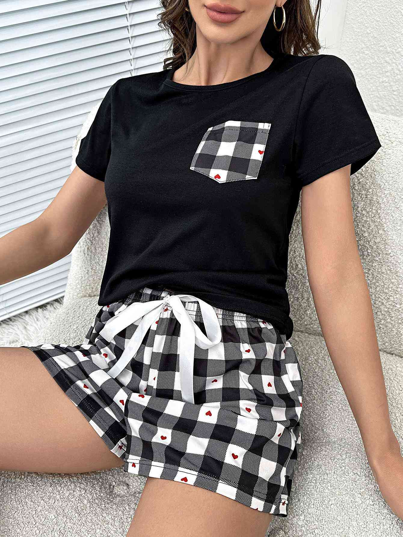 Plaid Heart Top and Shorts Lounge Set - EMMY
