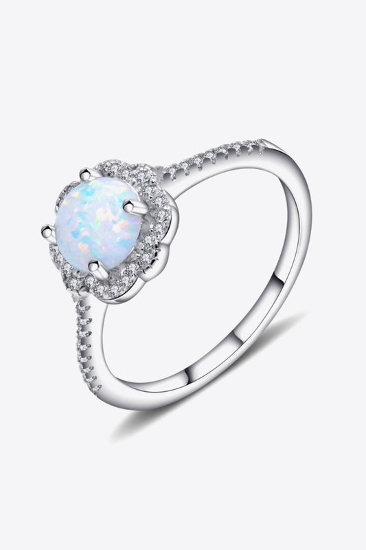 Platinum-Plated 4-Prong Opal Ring - EMMY