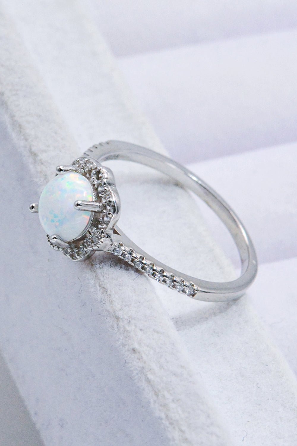 Platinum-Plated 4-Prong Opal Ring - EMMY