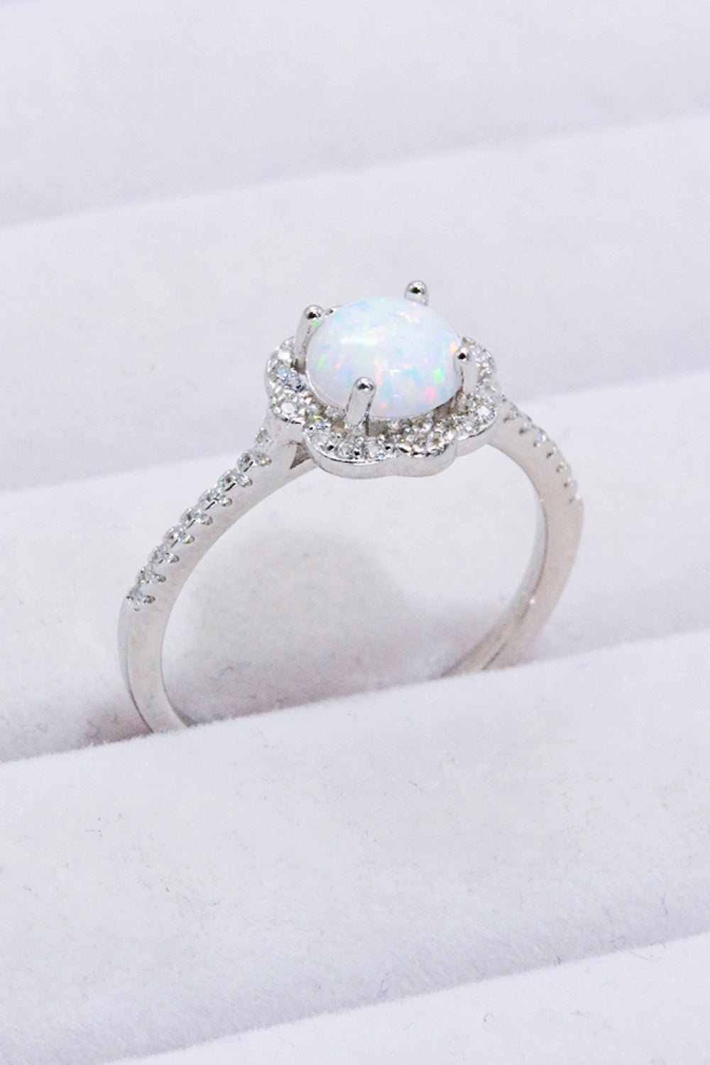 Platinum-Plated 4-Prong Opal Ring - EMMY