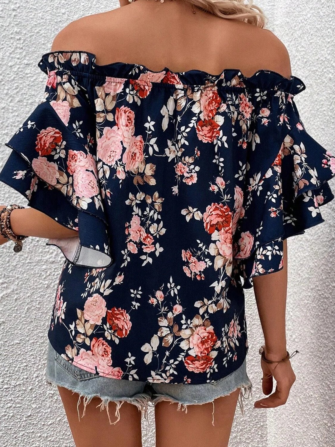 Printed Off-Shoulder Flounce Sleeve Blouse - EMMY