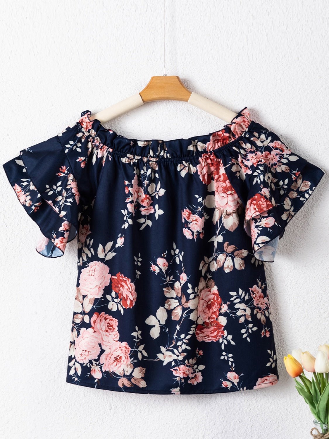 Printed Off-Shoulder Flounce Sleeve Blouse - EMMY