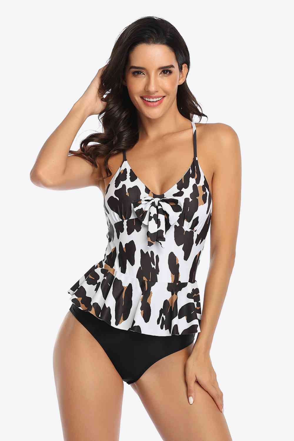 Printed Ruffled Halter Neck One-Piece Swimsuit - EMMY