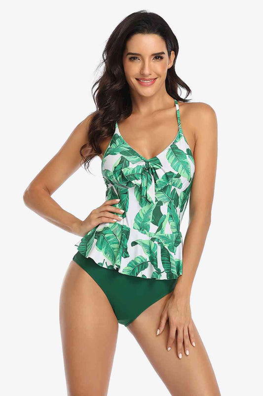 Printed Ruffled Halter Neck One-Piece Swimsuit - EMMY