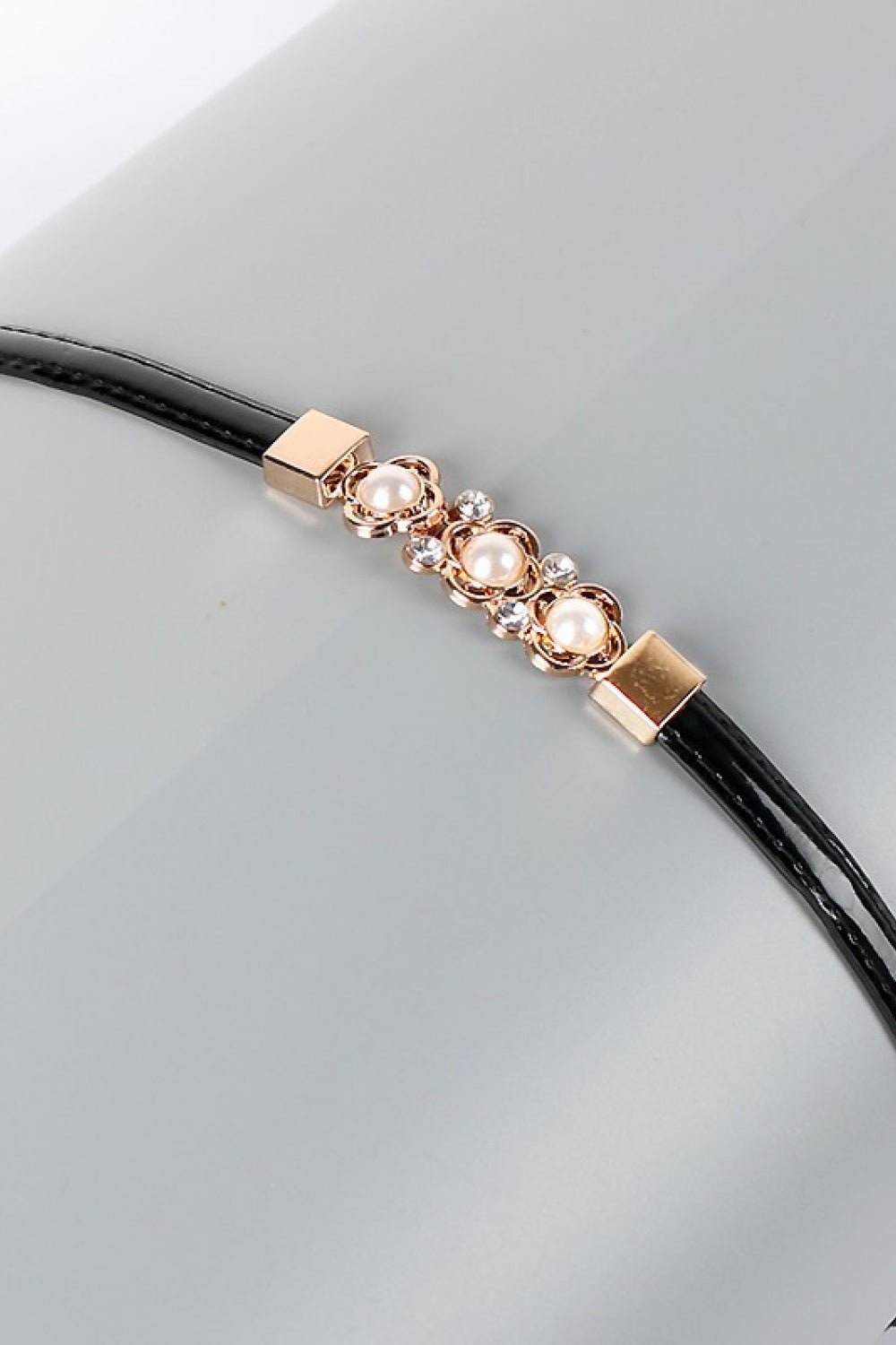 Rhinestone Flower Adjustable PU Leather Belt - EMMY