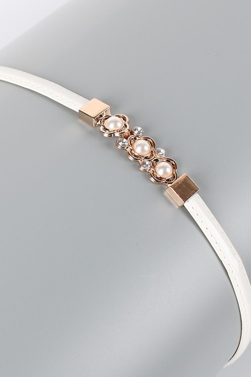 Rhinestone Flower Adjustable PU Leather Belt - EMMY