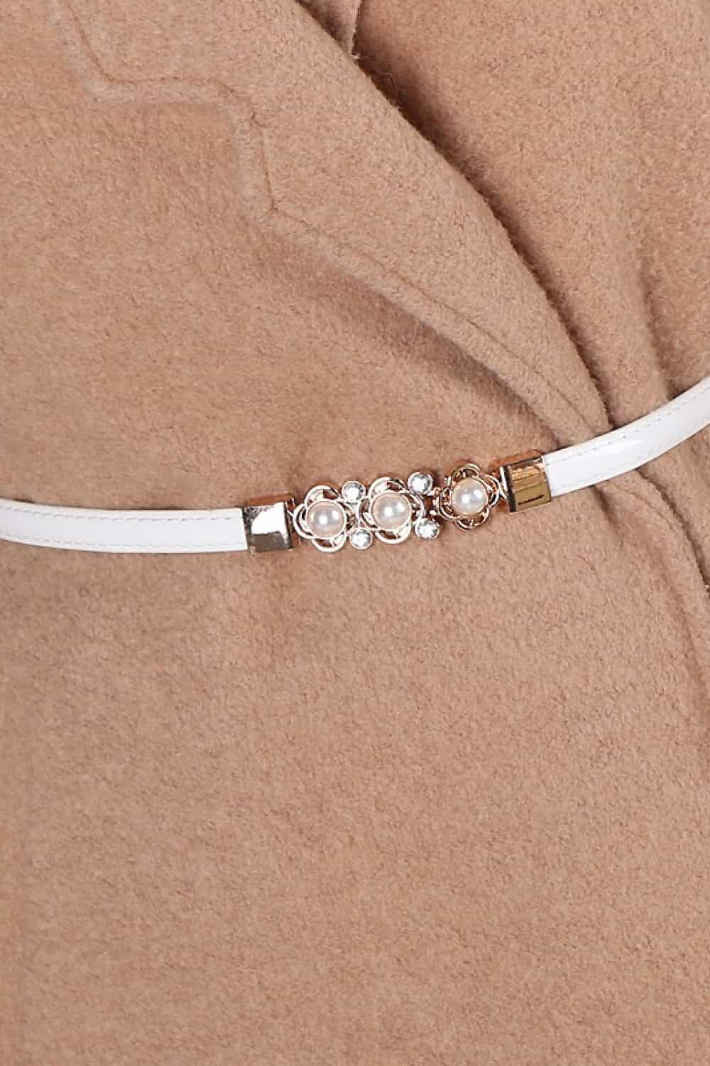 Rhinestone Flower Adjustable PU Leather Belt - EMMY