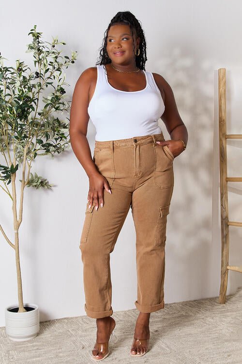 Risen Full Size High Waist Straight Jeans with Pockets - EMMY