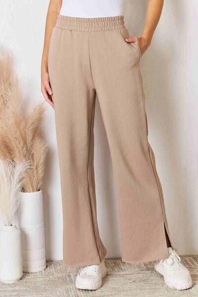 RISEN Wide Waistband Slit Wide Leg Pants - EMMY