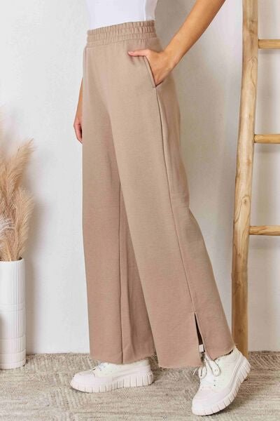 RISEN Wide Waistband Slit Wide Leg Pants - EMMY