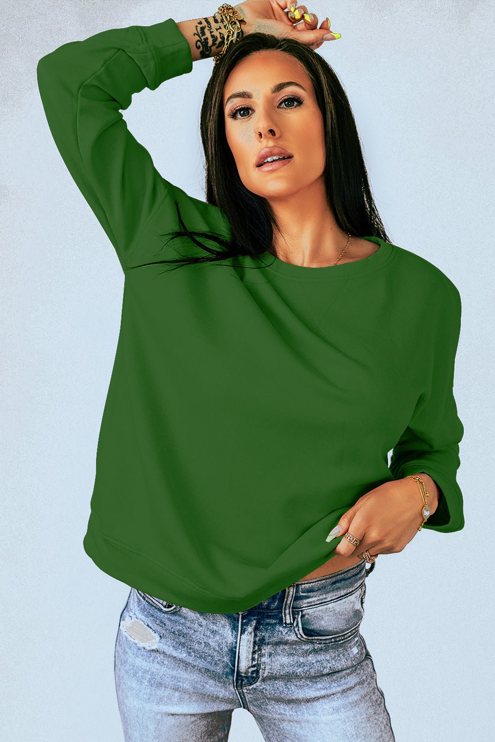 Round Neck Dropped Shoulder Sweatshirt - EMMY