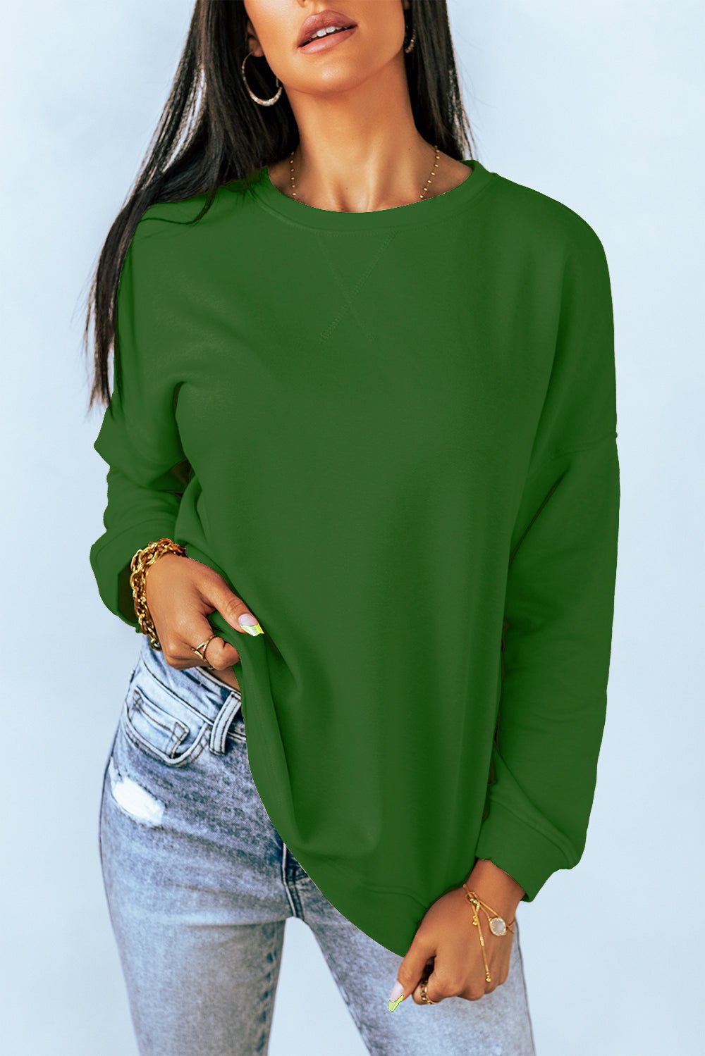 Round Neck Dropped Shoulder Sweatshirt - EMMY