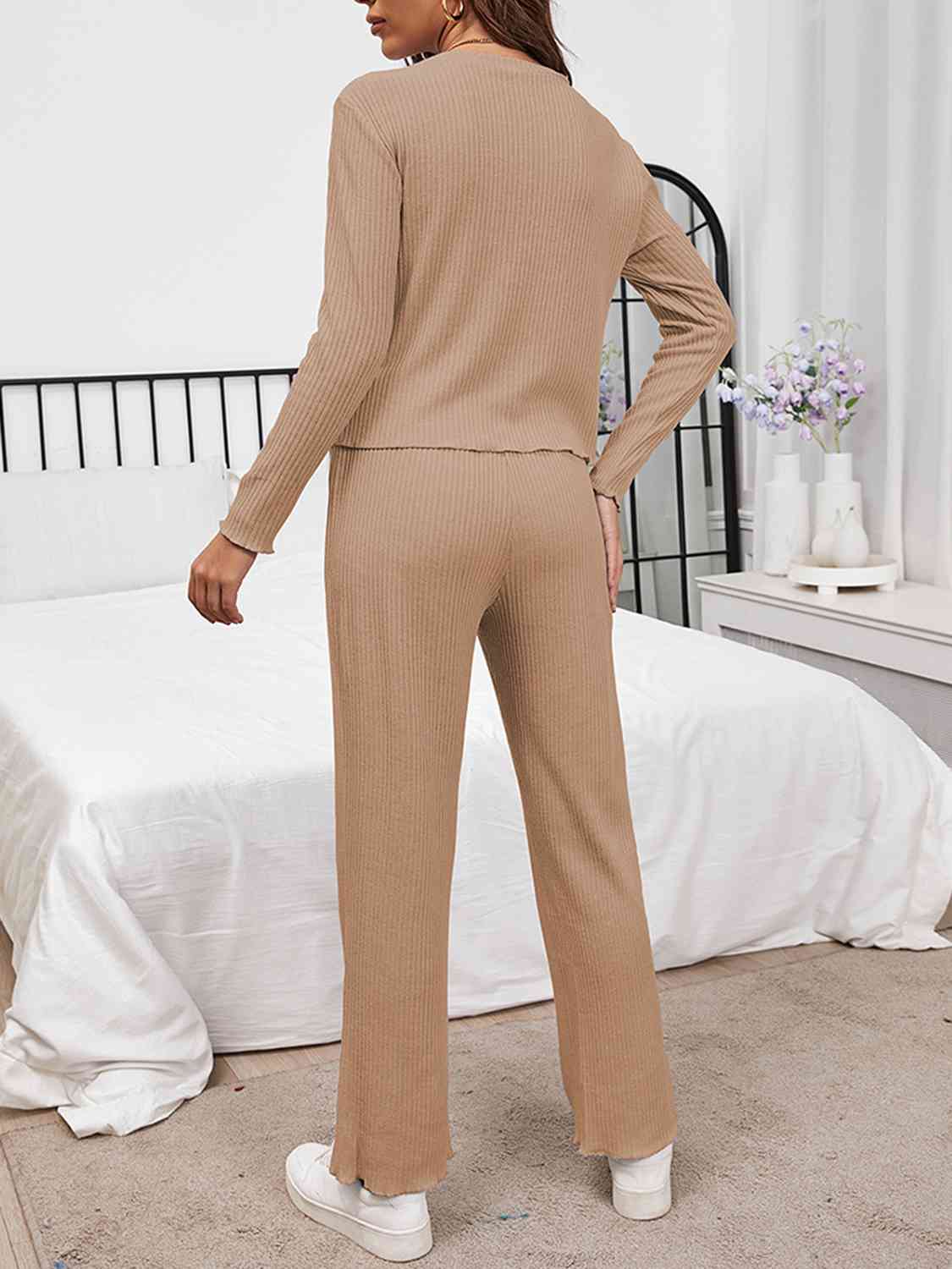 Round Neck Long Sleeve Top and Drawstring Pants Lounge Set - EMMY