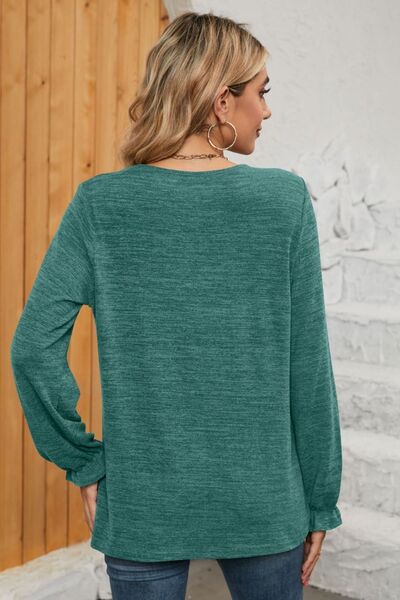 Ruched Round Neck Flounce Sleeve T-Shirt - EMMY