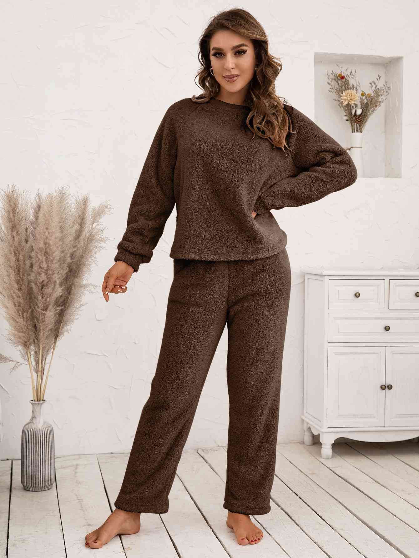 Teddy Long Sleeve Top and Pants Lounge Set - EMMY
