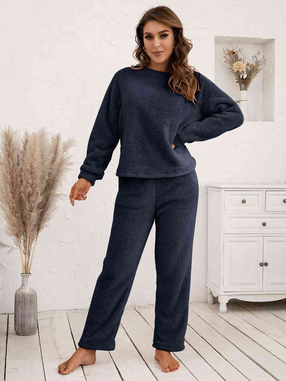 Teddy Long Sleeve Top and Pants Lounge Set - EMMY