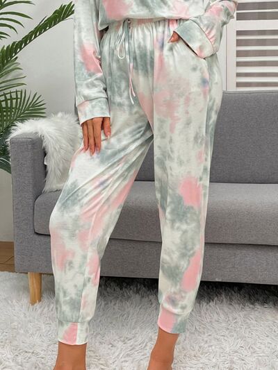 Tie-Dye Round Neck Top and Drawstring Pants Lounge Set - EMMY