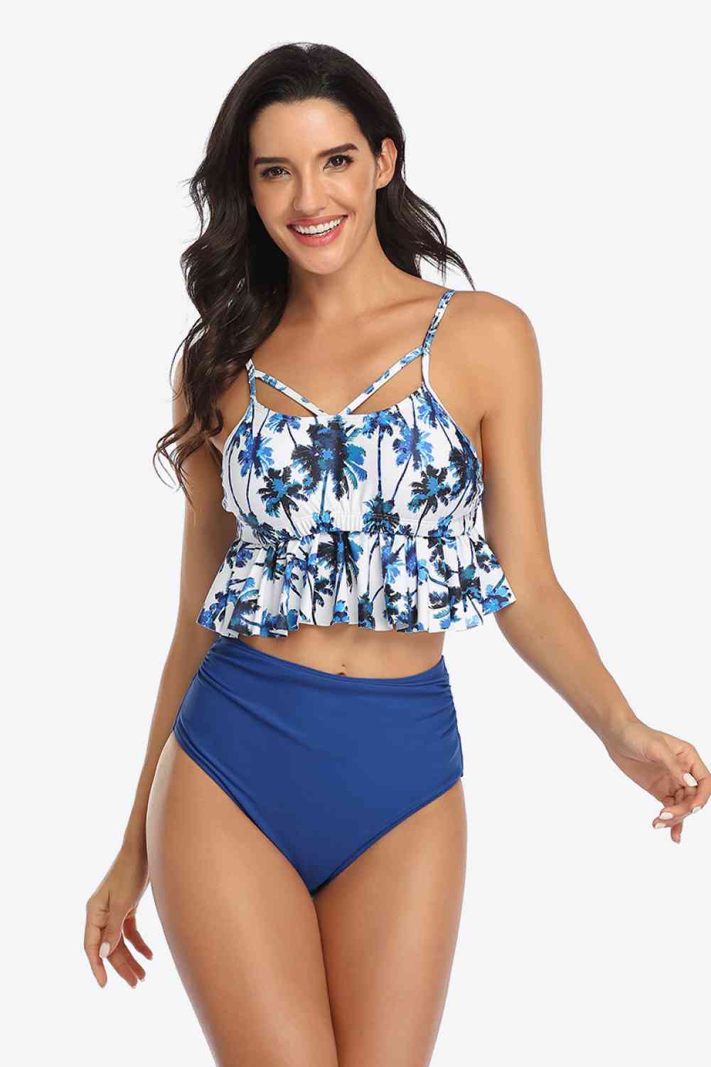 Tropical Print Ruffled Two-Piece Swimsuit - EMMY