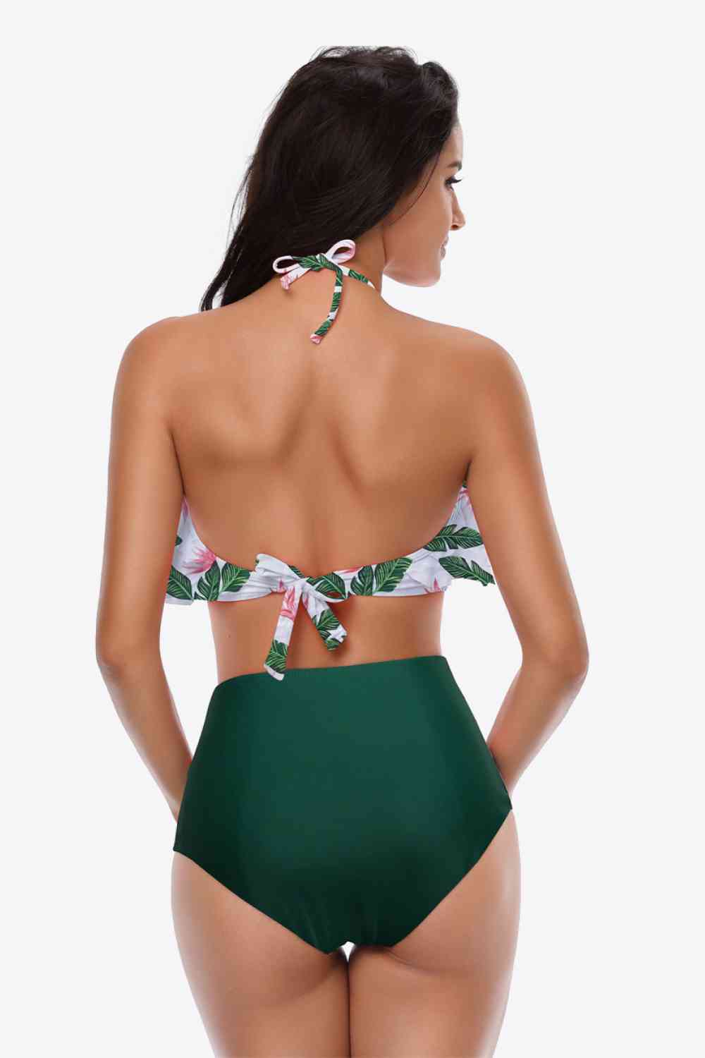 Two-Tone Ruffled Halter Neck Two-Piece Swimsuit - EMMY