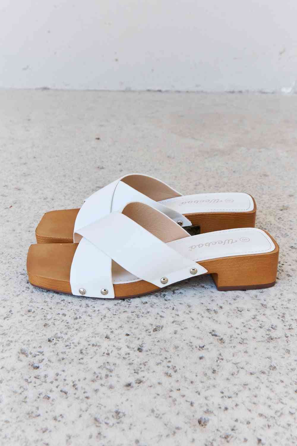 Weeboo Step Into Summer Criss Cross Wooden Clog Mule in White - EMMY