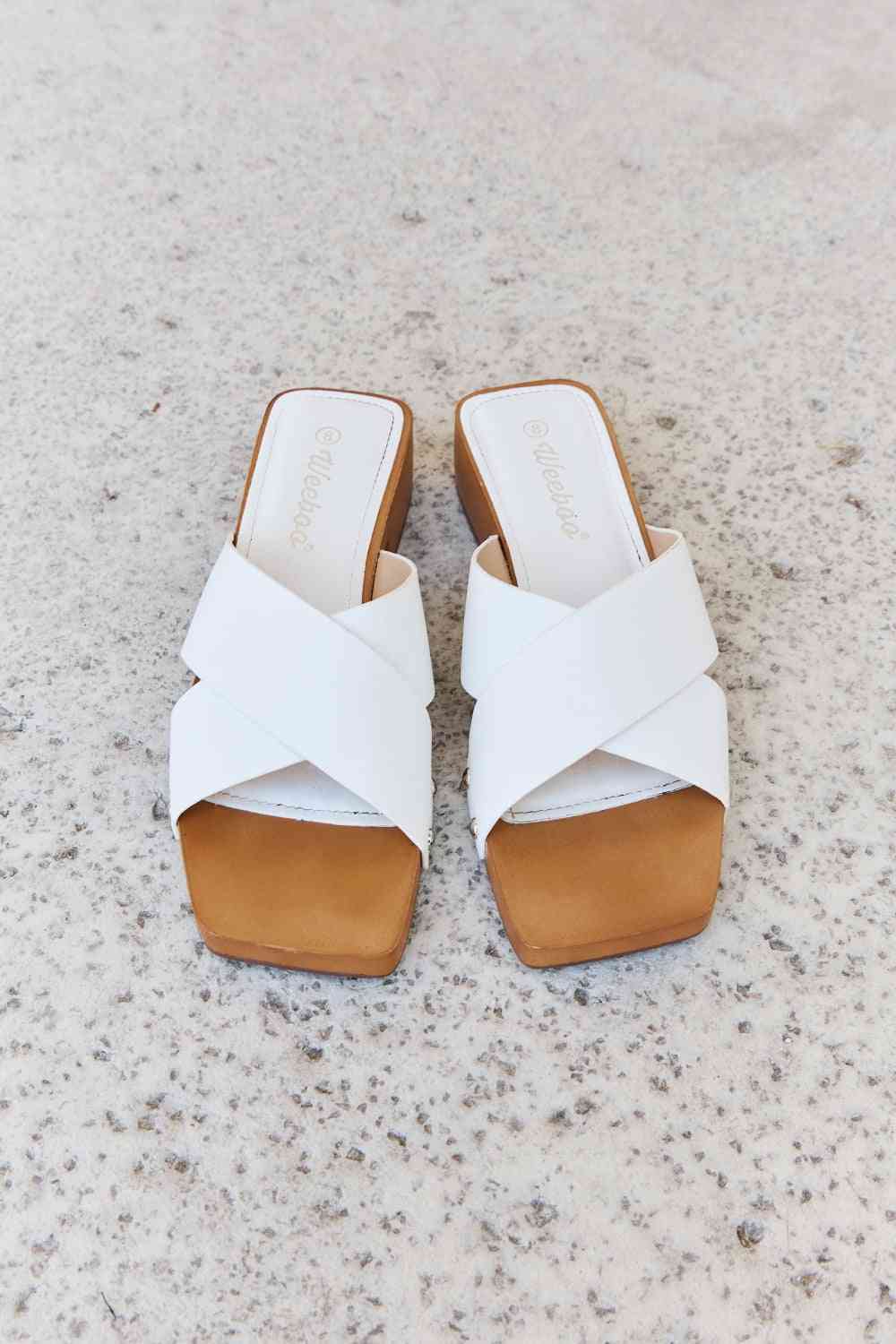 Weeboo Step Into Summer Criss Cross Wooden Clog Mule in White - EMMY