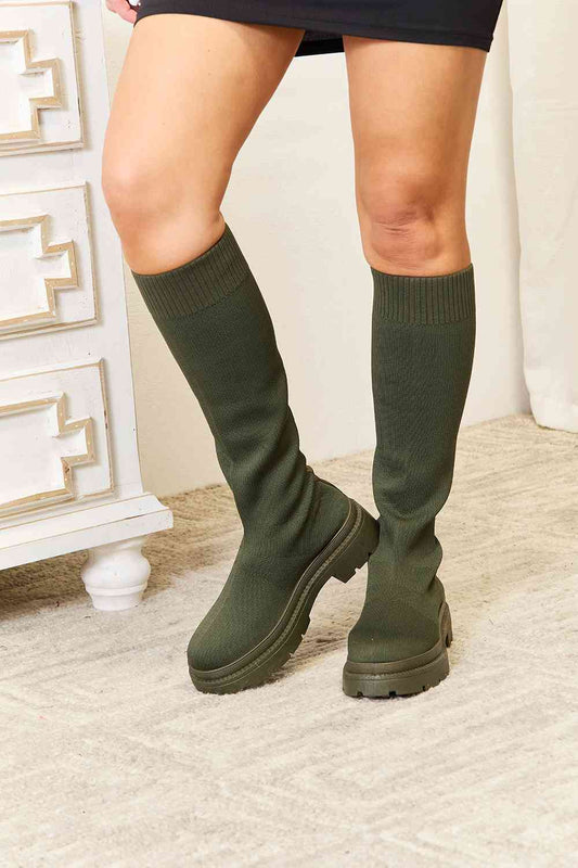 WILD DIVA Footwear Knee High Platform Sock Boots - EMMY