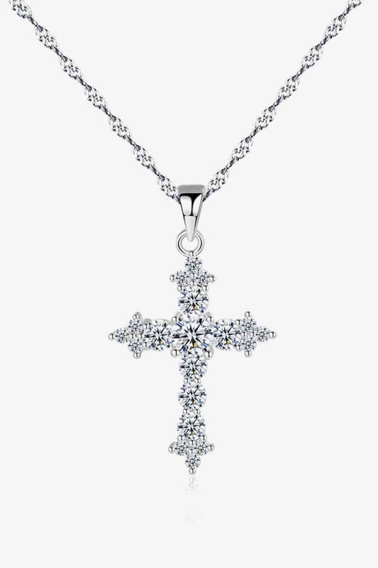 Zircon Cross Pendant 925 Sterling Silver Necklace - EMMY