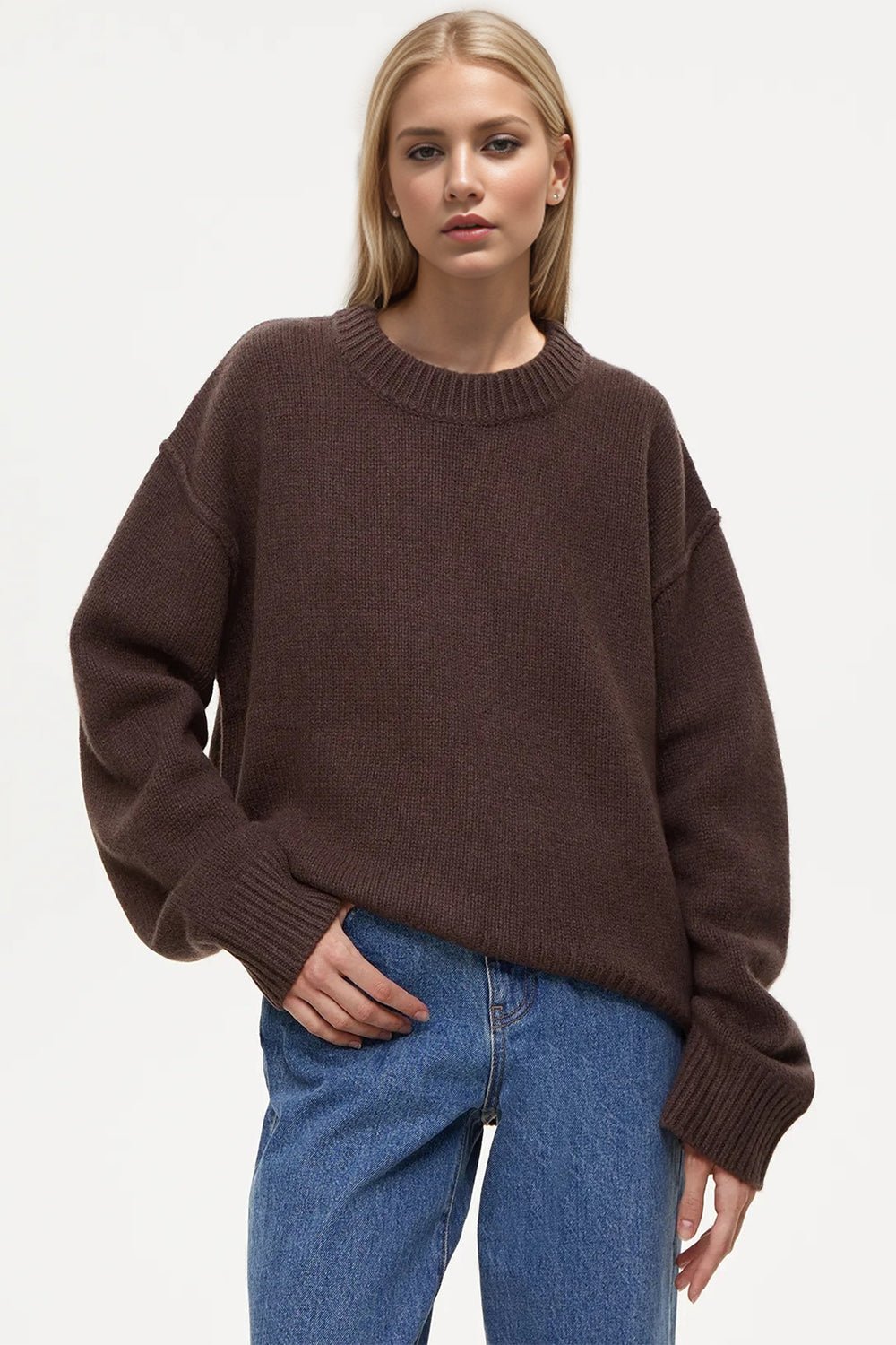 Basic Bae Round Neck Dropped Shoulder Sweater - EMMY