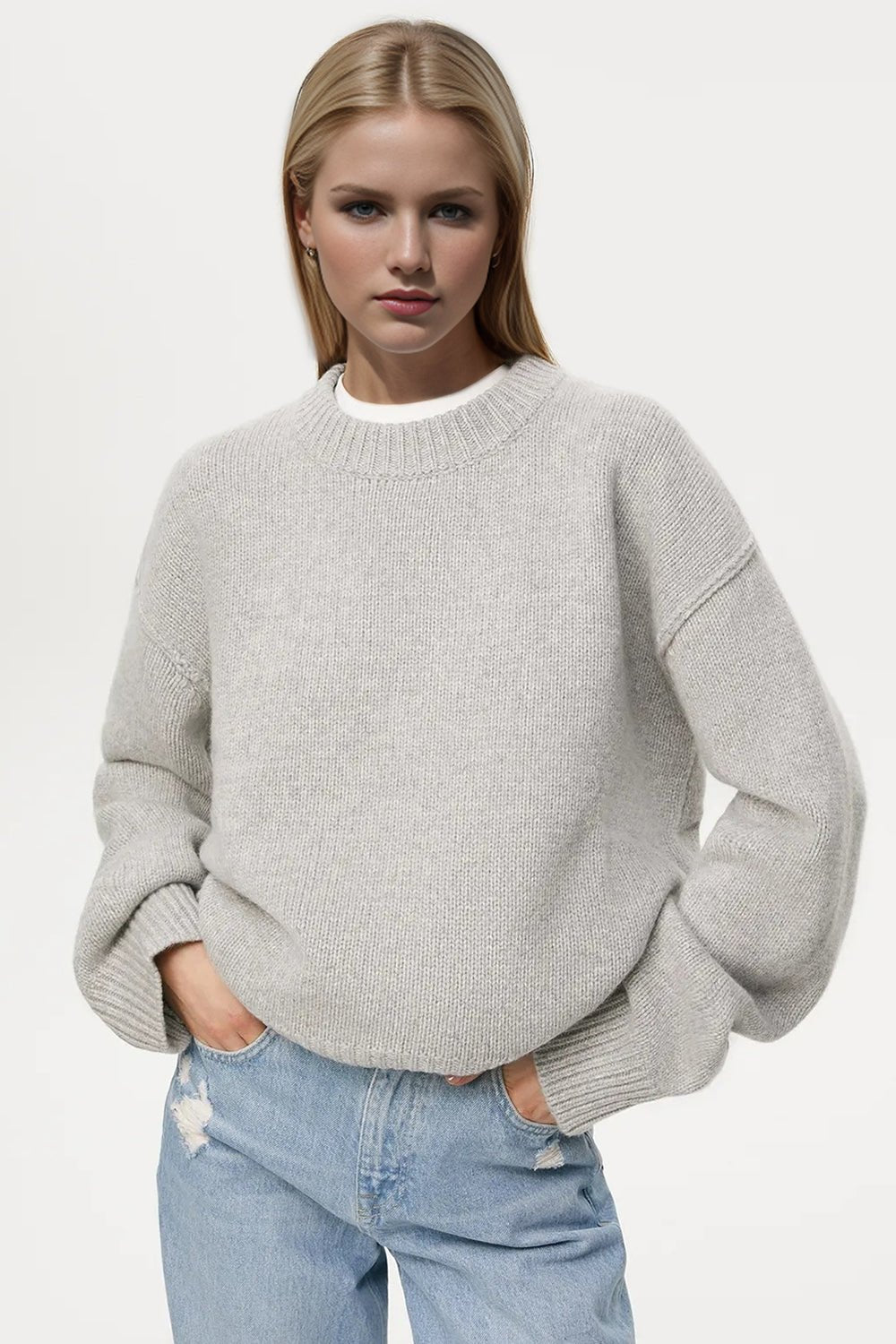 Basic Bae Round Neck Dropped Shoulder Sweater - EMMY