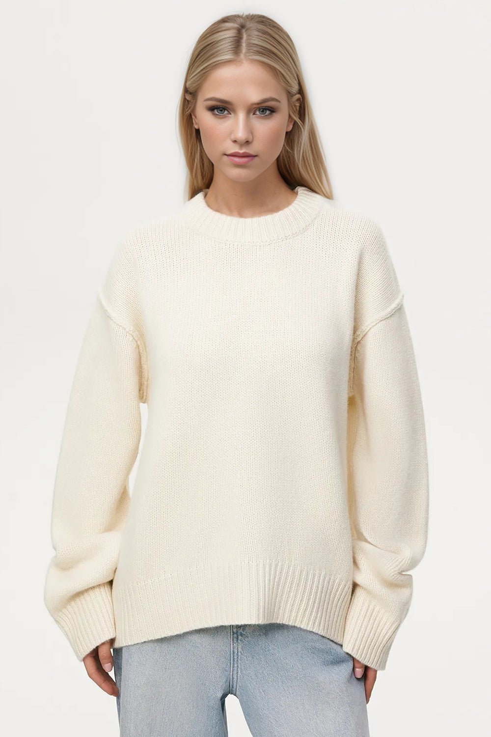 Basic Bae Round Neck Dropped Shoulder Sweater - EMMY