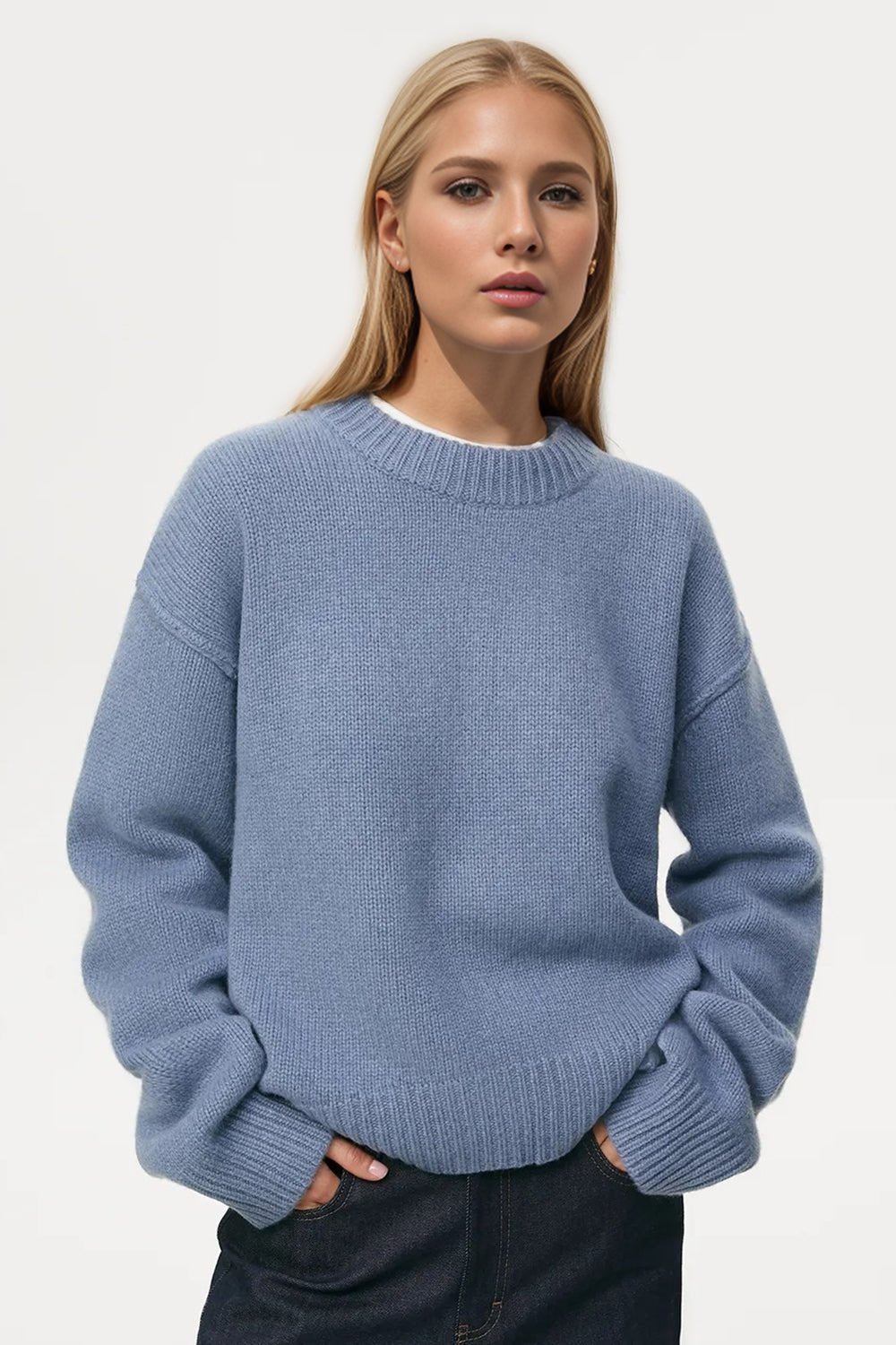 Basic Bae Round Neck Dropped Shoulder Sweater - EMMY