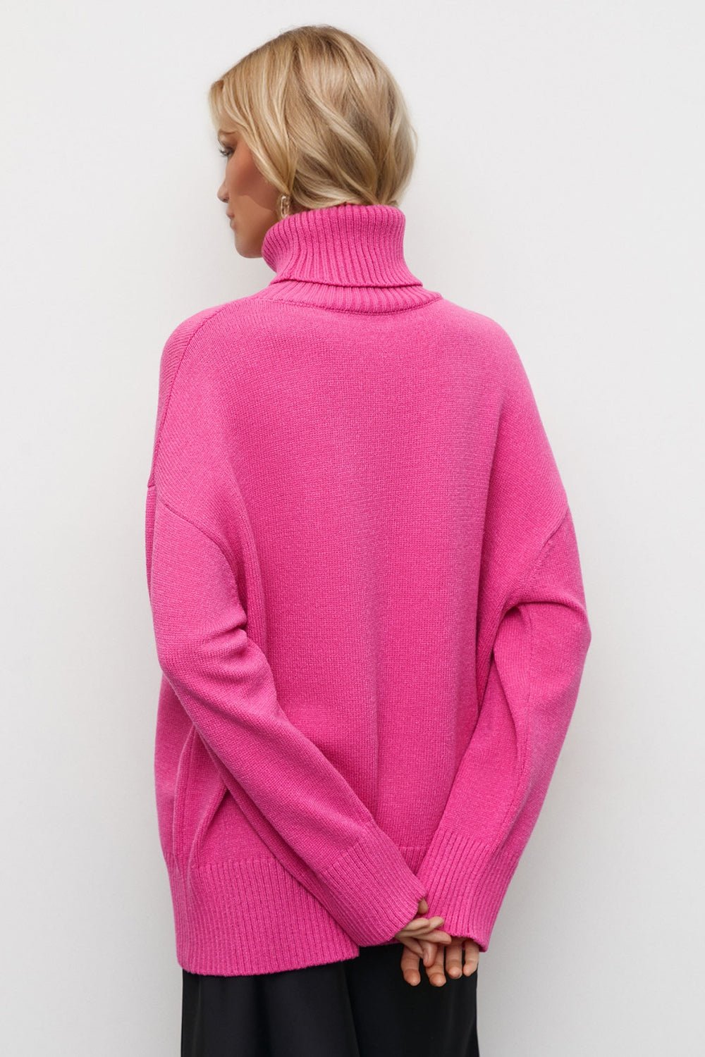 Basic Bae Turtleneck Dropped Shoulder Long Sleeve Sweater - EMMY