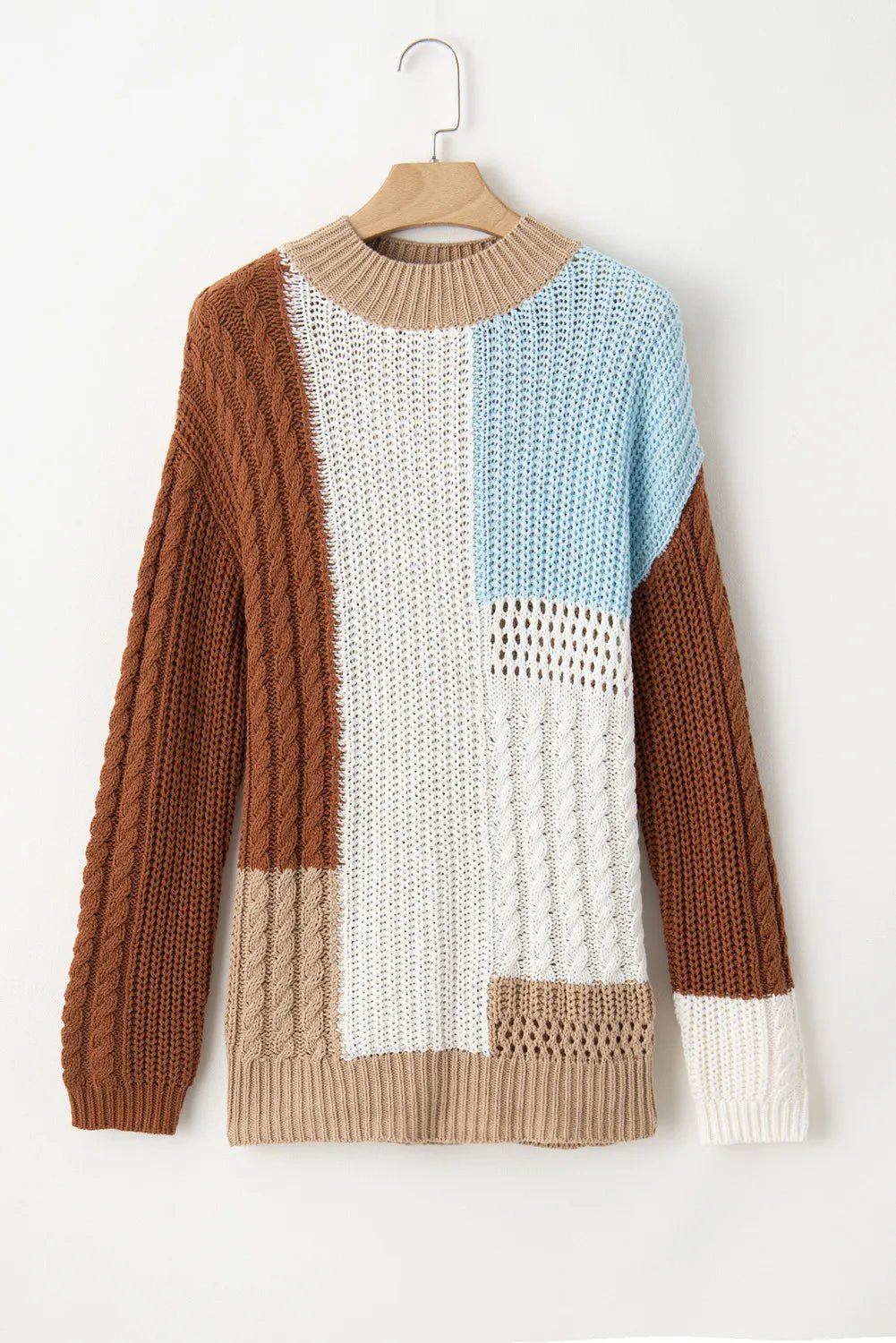 Color Block Round Neck Long Sleeve Sweater - EMMY