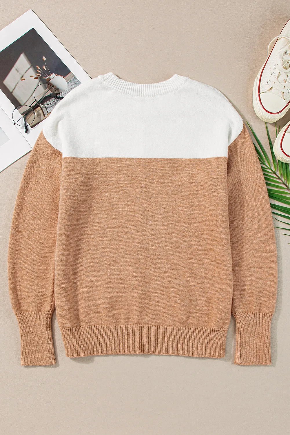 Color Block Round Neck Long Sleeve Sweater - EMMY