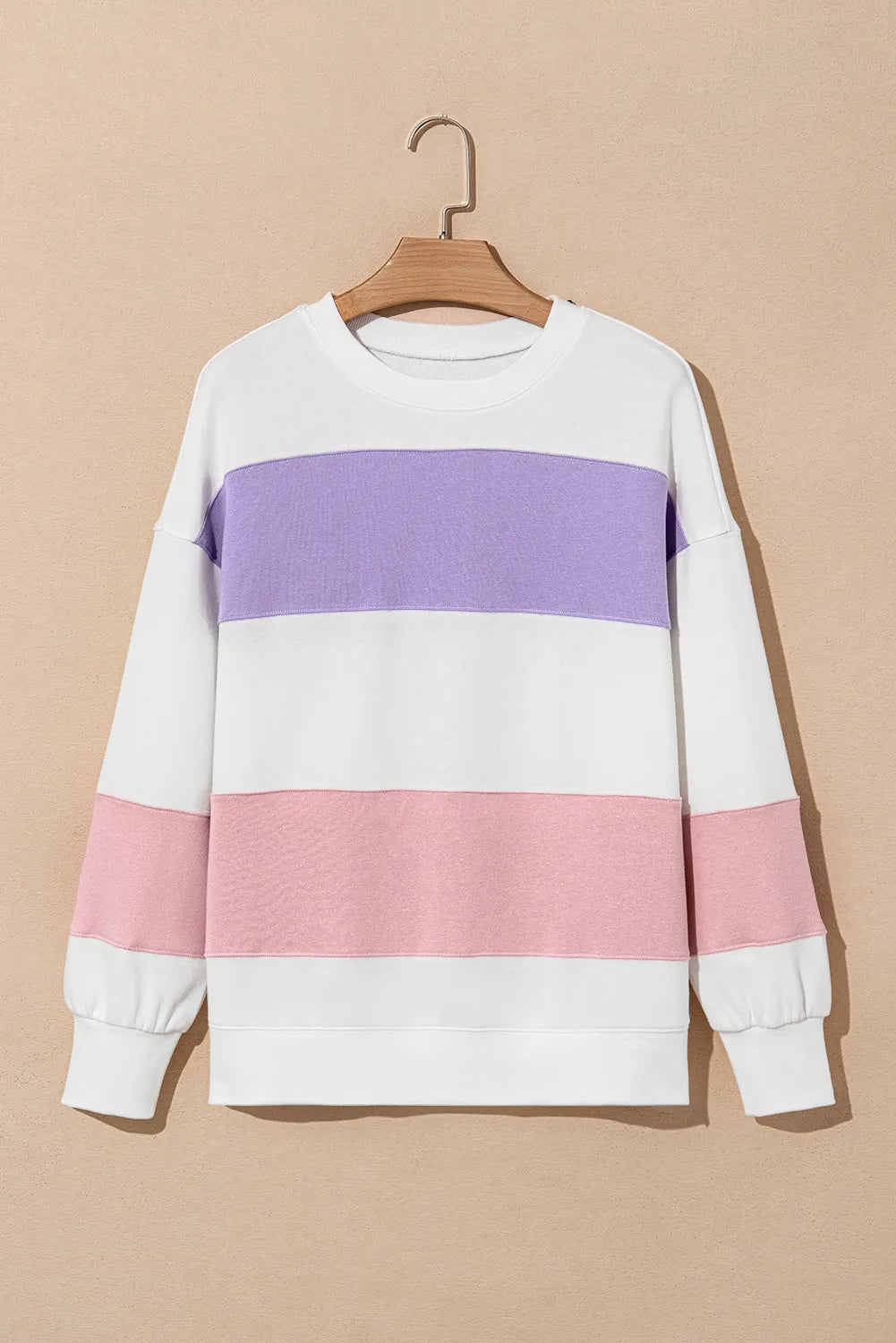 Color Block Round Neck Long Sleeve Sweatshirt - EMMY