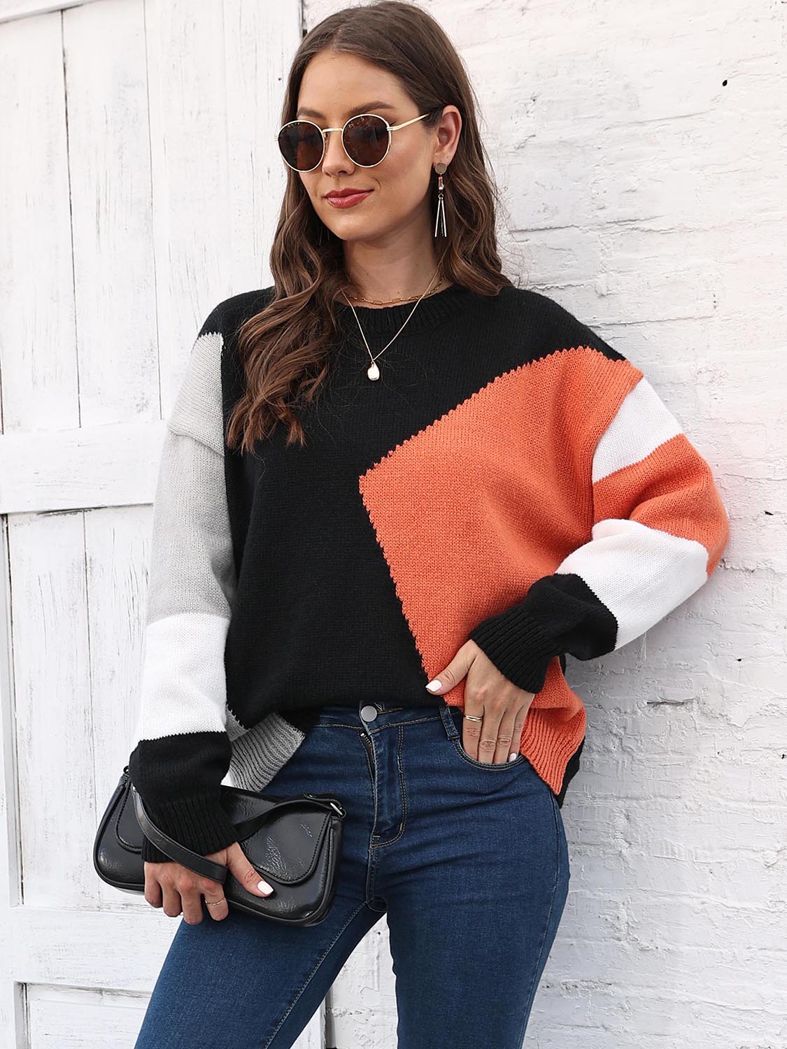 Color Block Round Neck Sweater - EMMY