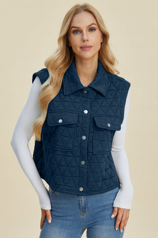 Double Take Full Size Pocketed Texture Snap Down Vest Coat - EMMY