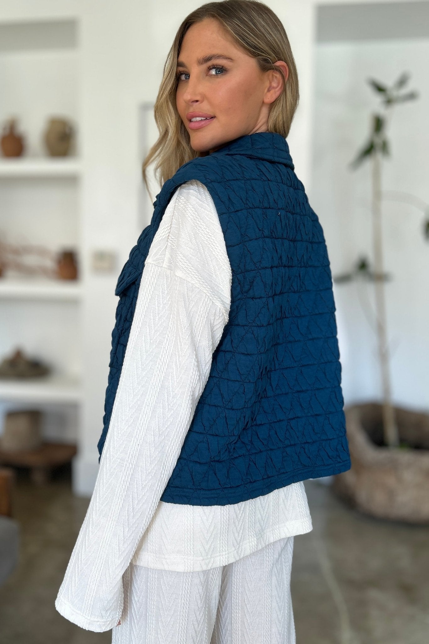 Double Take Full Size Pocketed Texture Snap Down Vest Coat - EMMY