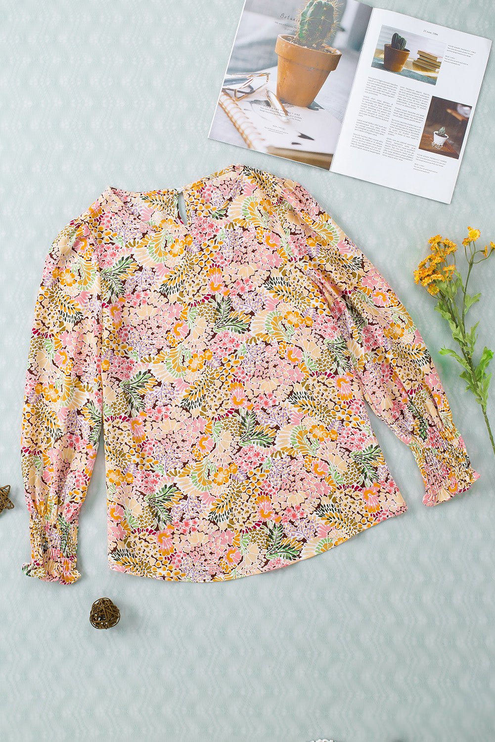 Floral Print Long Puff Sleeve Blouse - EMMY