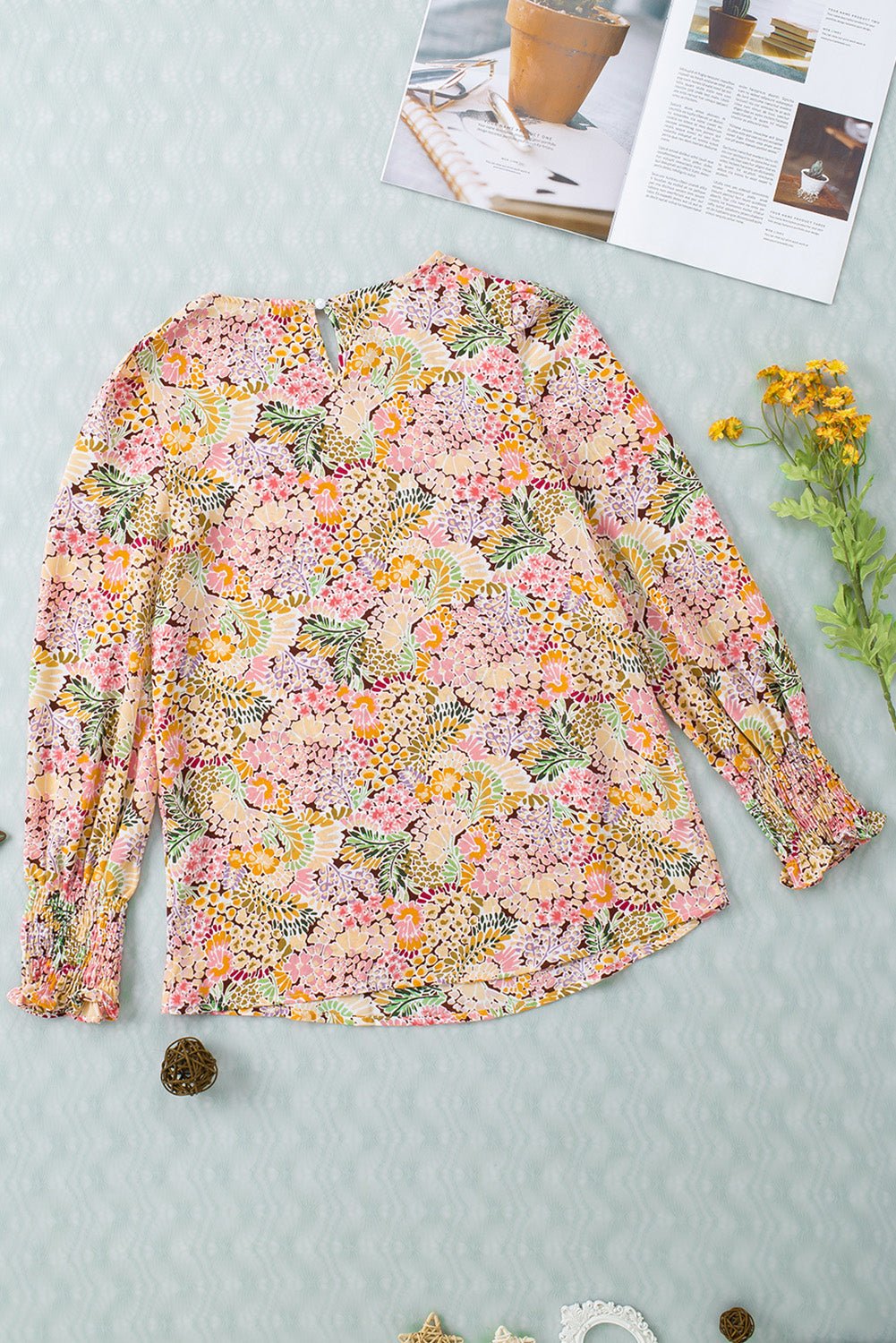 Floral Print Long Puff Sleeve Blouse - EMMY