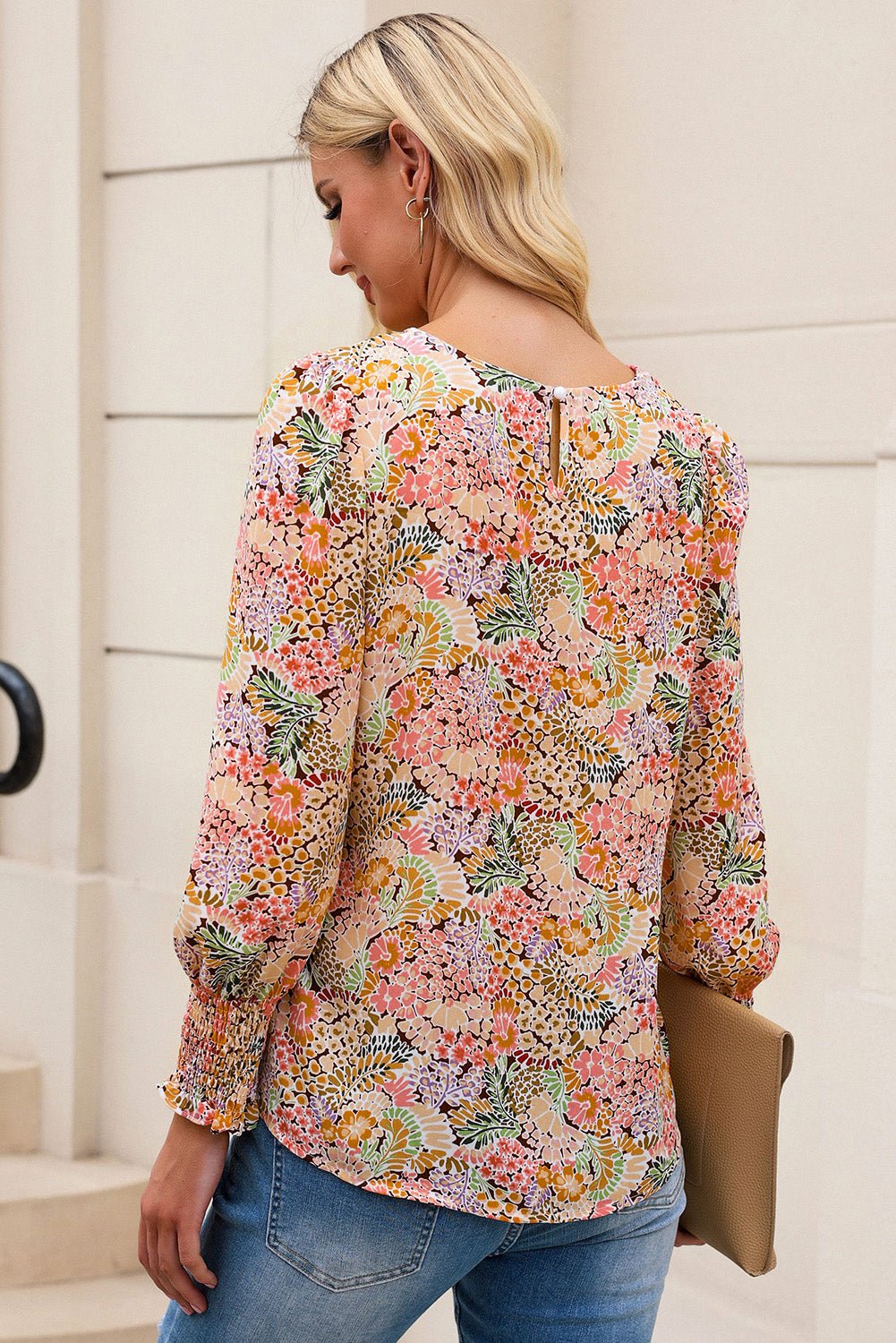 Floral Print Long Puff Sleeve Blouse - EMMY