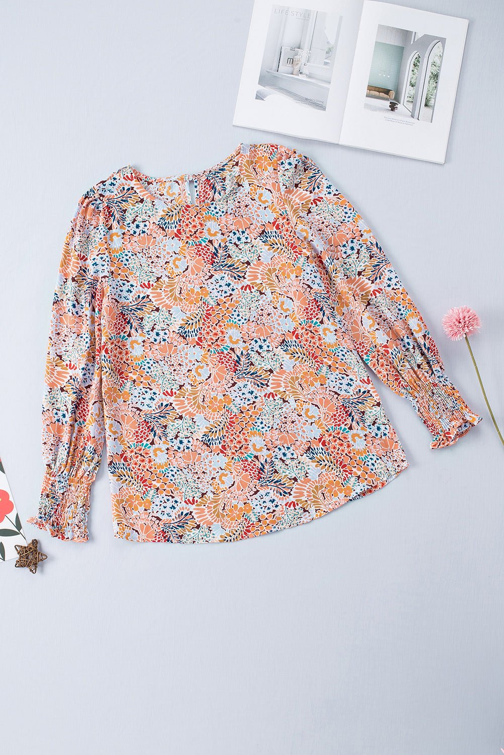 Floral Print Long Puff Sleeve Blouse - EMMY