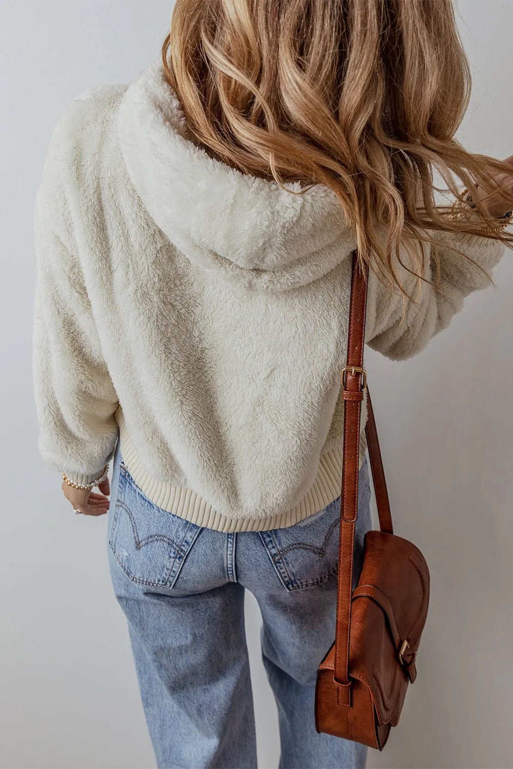 Fuzzy Dropped Shoulder Long Sleeve Hoodie - EMMY