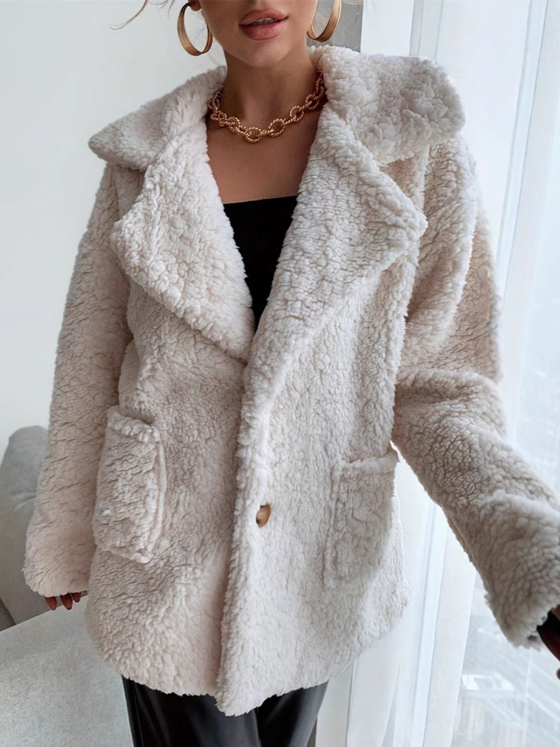 Fuzzy Open Front Long Sleeve Coat - EMMY