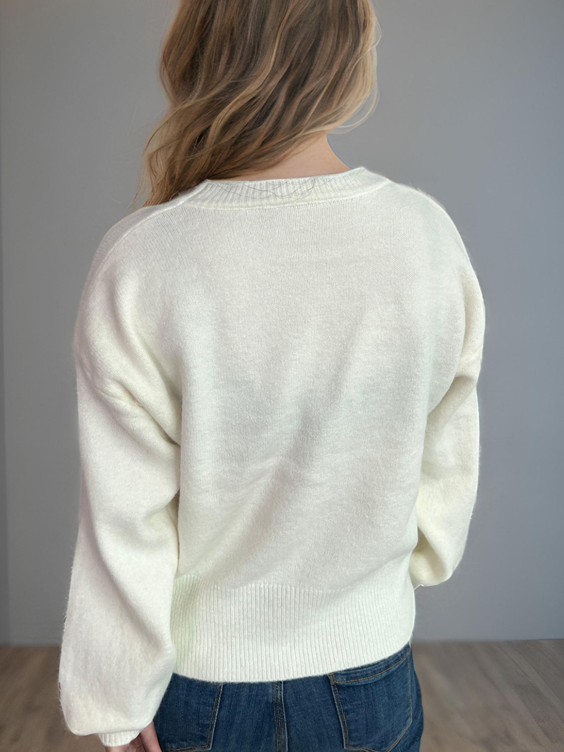 Heart Round Neck Long Sleeve Sweater - EMMY