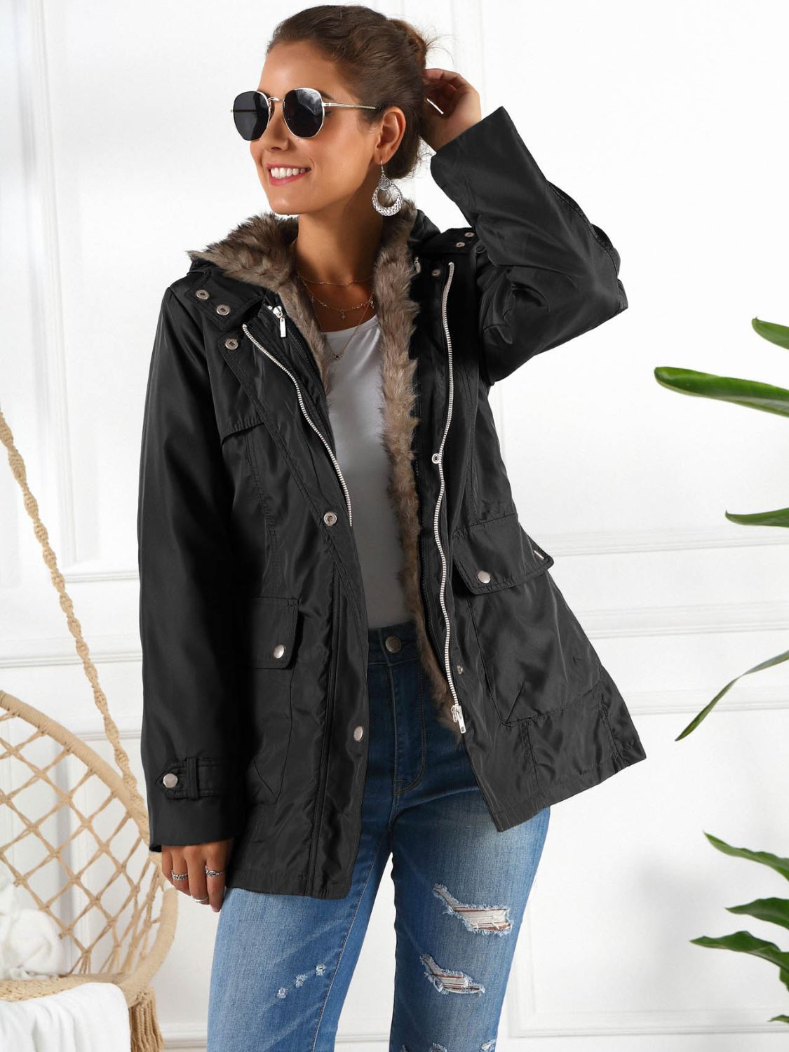 Ivy Lane Full Size Hooded Jacket with Detachable Liner (Three - Way Wear) - EMMY